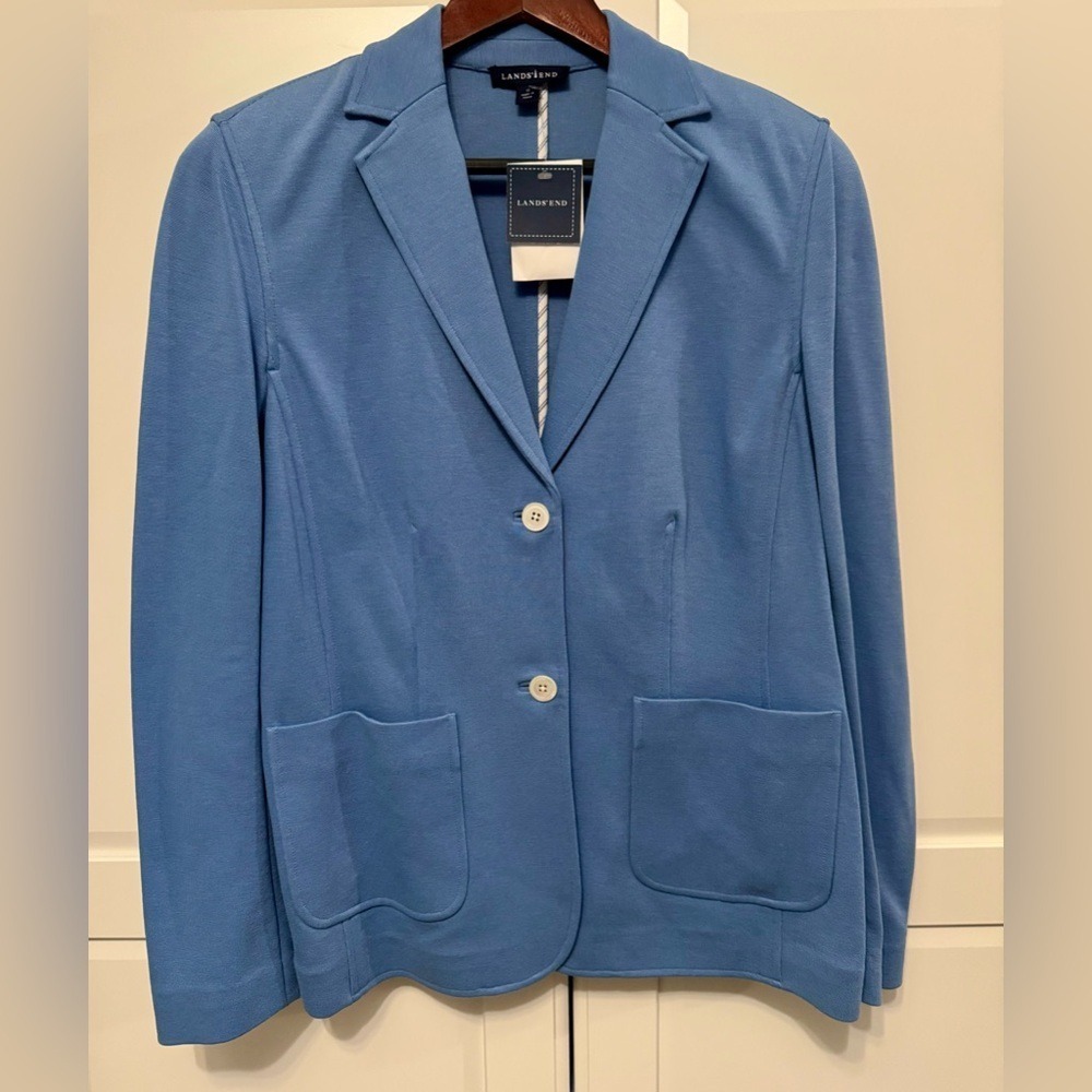 Lands' End Womens Classic Preppy Blue Blazer Suit Jacket Size 12 NWT